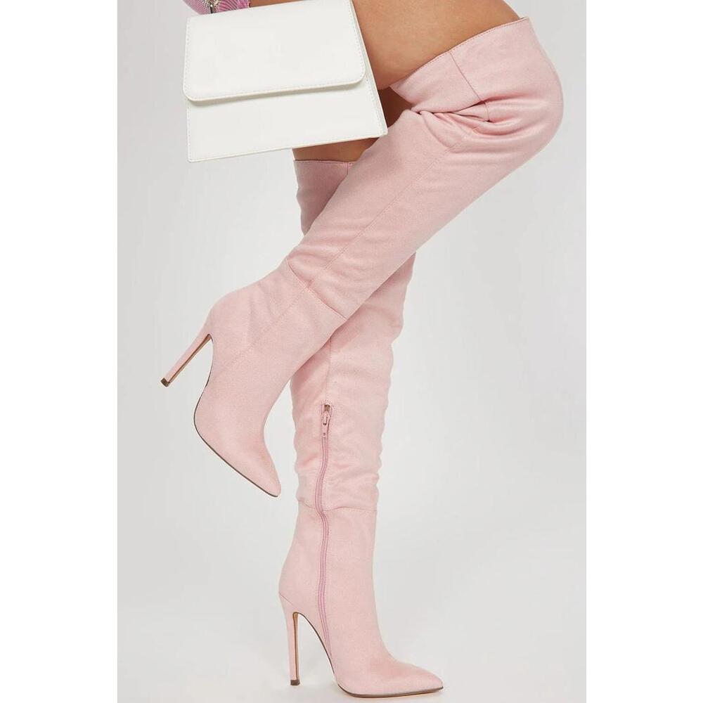 Sending My Location Knee High Heeled Boots - Blush